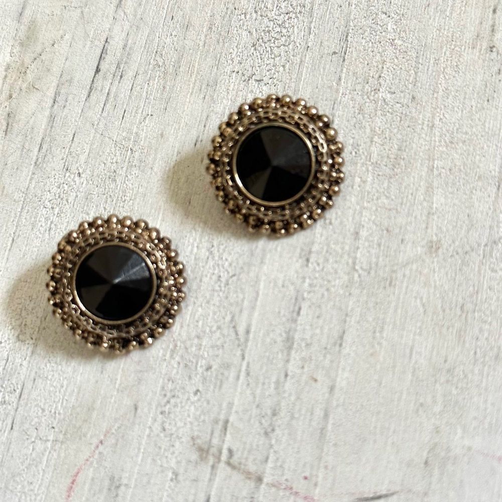 Black and gold  tone post earrings